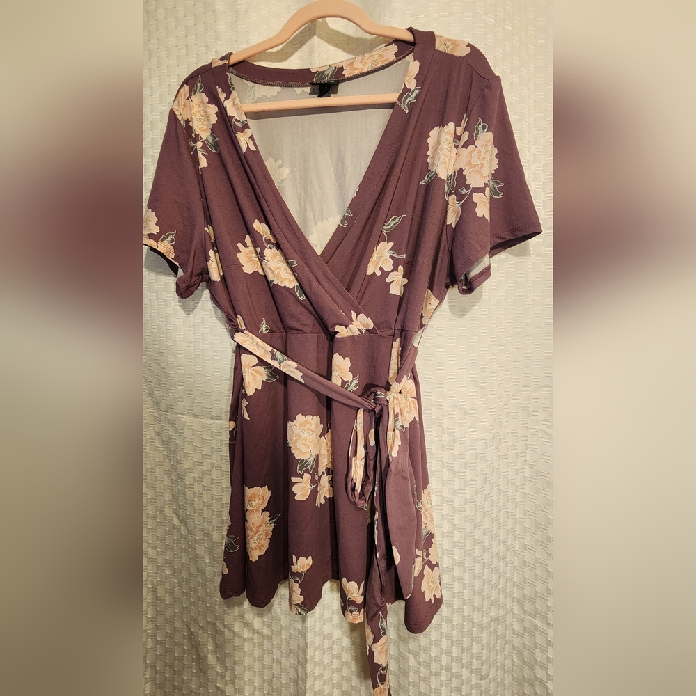 Purple Floral Wrap Top Super Soft Stretchy Women's Blouse - Picture 3 of 6